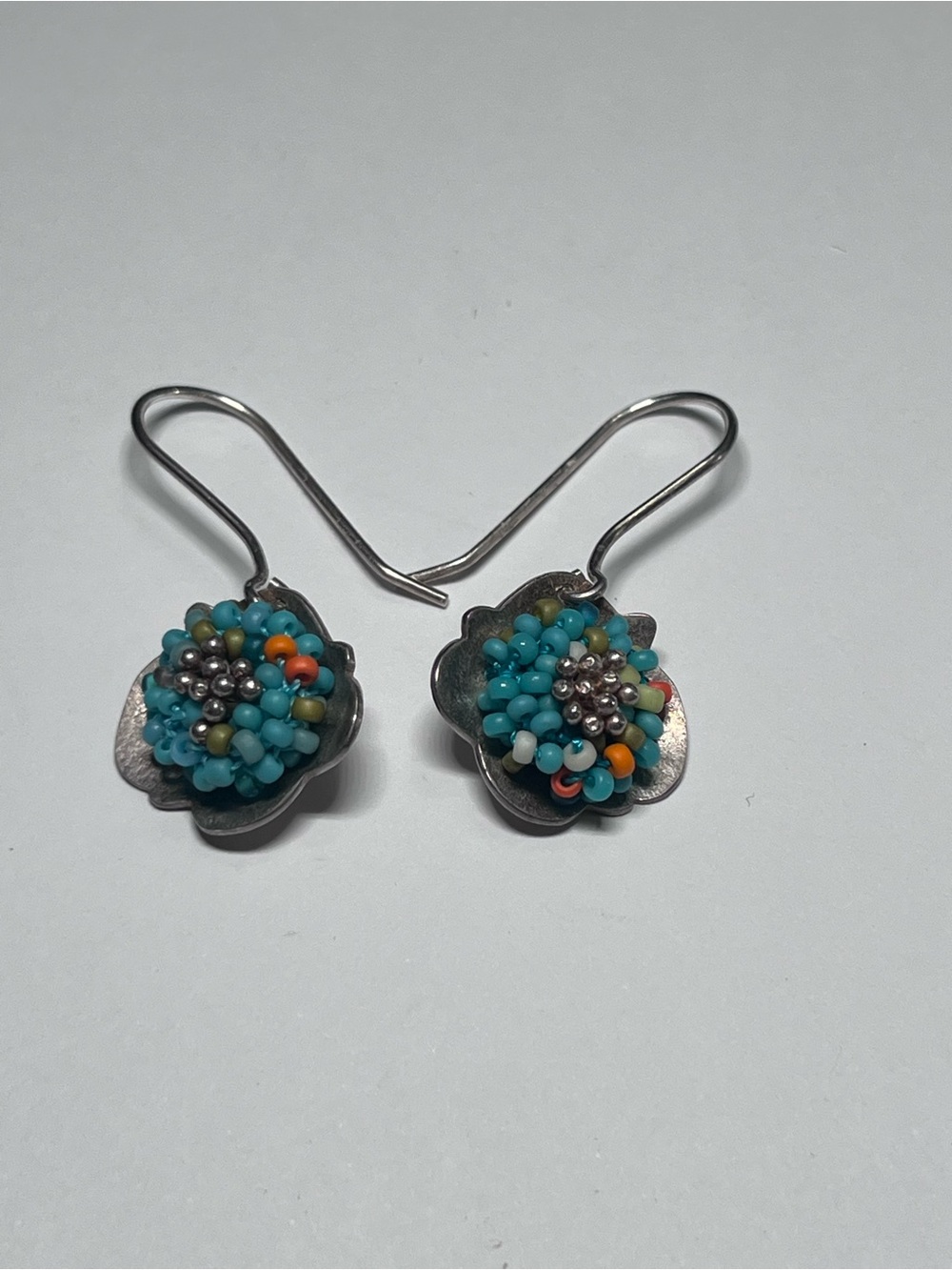 Claudia Fajardo Pistil  Earrings Turquoise Bead Floral Drop Earrings